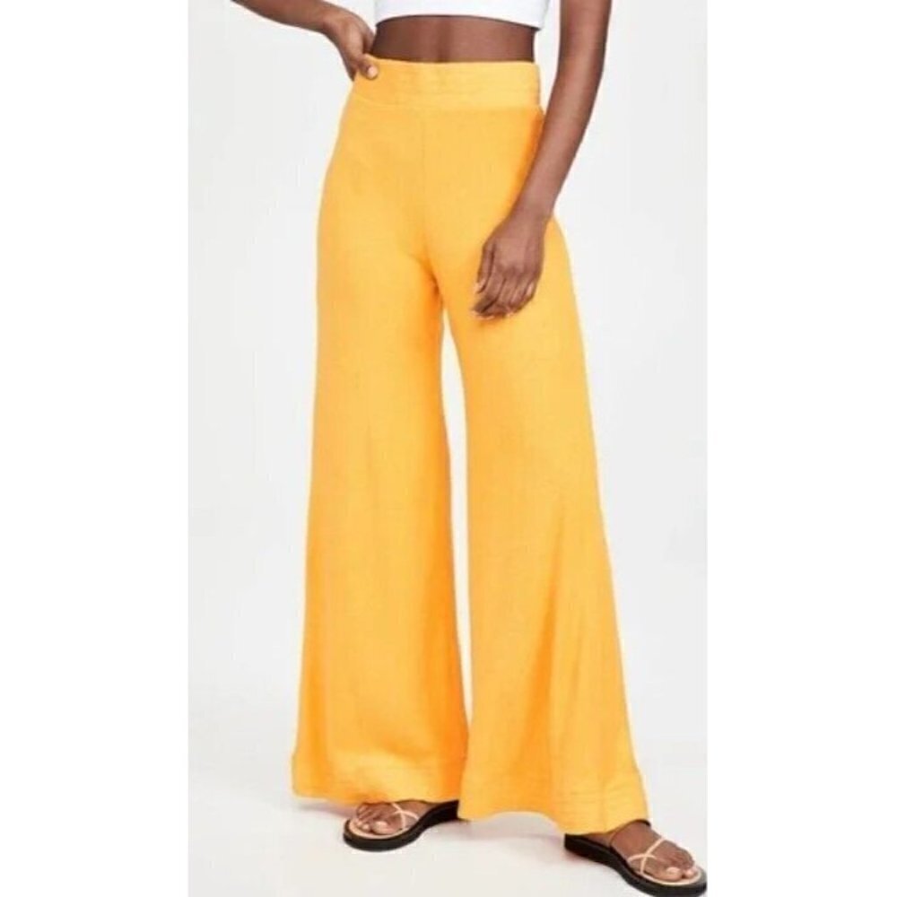 New Simon Miller Loa Terry Pants Womens S Yolk Yellow High Rise Flare